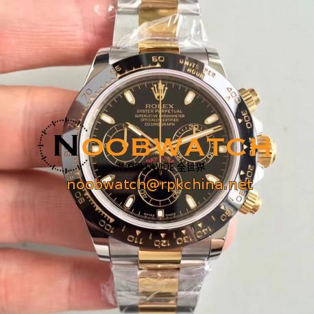 Replica Rolex Daytona Cosmograph 116519LN JH Yellow Gold & Stainless Steel Black Dial Swiss 4130 Run 6@SEC