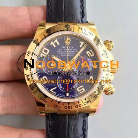 Replica Rolex Daytona Cosmograph 116518 JH Yellow Gold Blue Dial Swiss 4130 Run 6@SEC