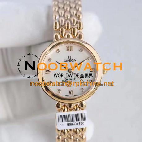 Replica Omega De Ville Dewdrop 424.55.27.60.55.006 XF Yellow Gold Mother Of Pearl Dial Swiss 8521