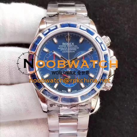 Replica Rolex Daytona Cosmograph 116599 JF Stainless Steel & Diamonds Blue Dial Swiss 7750 Run 6@SEC