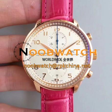 Replica IWC Portugieser Chronograph IW3714 ZF Rose Gold White Dial Swiss 7750