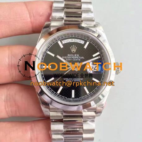 Replica Rolex Day-Date 40 228206 2018 EW Stainless Steel Black Diagonal Dial Swiss 3255