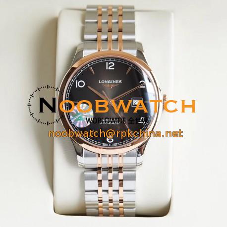 Replica Longines Record L2.821.4.56.6 AF Stainless Steel & Rose Gold Black Dial Swiss L888.4