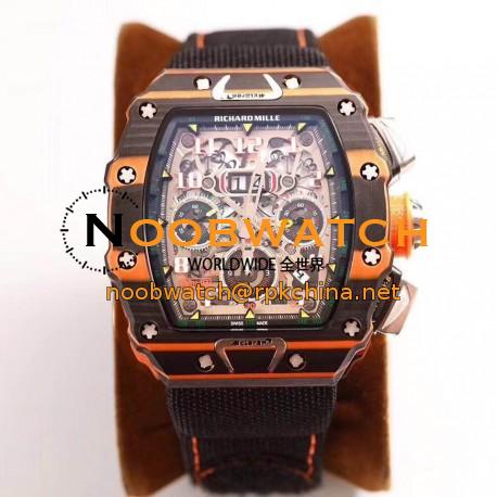 Replica Richard Mille RM011-03 McLaren Automatic Flyback Chronograph KV Brown & Orange Forged Carbon Skeleton Dial Swiss 7750