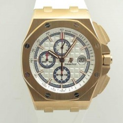 Replica Audemars Piguet Royal Oak Offshore Chronograph 2017 26408OR.OO.A010CA.01 JF V2 Rose Gold White Dial Swiss 3126