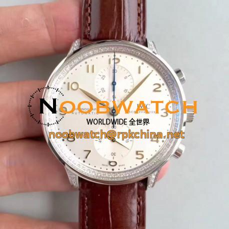 Replica IWC Portugieser Chronograph IW371445 ZF Stainless Steel & Diamonds White Dial Swiss 7750