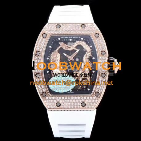 Replica Richard Mille RM051-01 Tourbillon Tiger & Dragon Michelle Yeoh  KV Rose Gold & Diamonds Skeleton Dial M8215