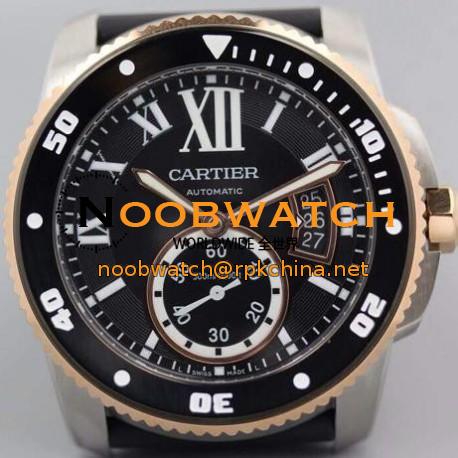 Replica Calibre De Cartier Diver V6F Stainless Steel & Rose Gold Black Dial M9015