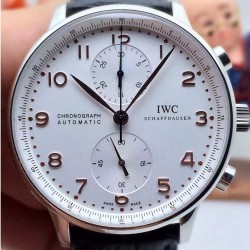 Replica IWC Portuguese IW371401 Chronograph Stainless Steel White Dial Rose Gold Markers Swiss IWC 89000