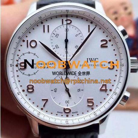 Replica IWC Portuguese IW371401 Chronograph Stainless Steel White Dial Rose Gold Markers Swiss IWC 89000
