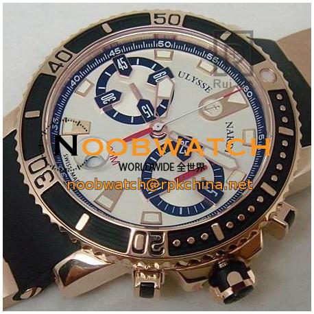 Replica Ulysse Nardin Maxi Marine Diver Chronograph Rose Gold White Dial Swiss 7750
