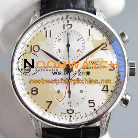 Replica IWC Portuguese Chronograph Stainless Steel & Diamonds White Map Dial Swiss 7750