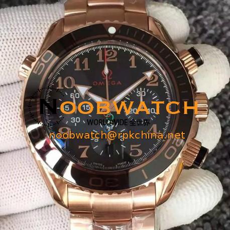 Replica Omega Seamaster Planet Ocean Chronograph Olympics Rose Gold Black Dial Swiss 7750