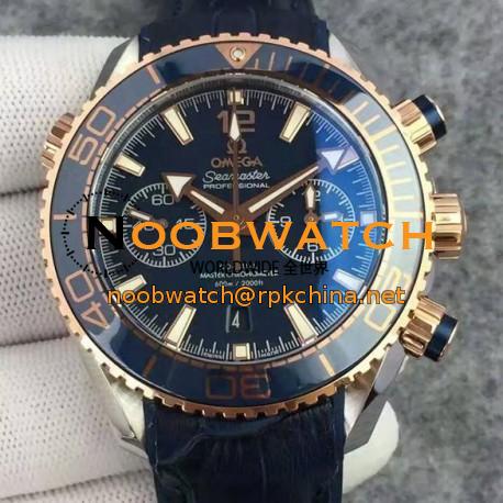 Replica Omega Seamaster Planet Ocean 600M Chronograph Rose Gold Blue Dial Swiss 9301