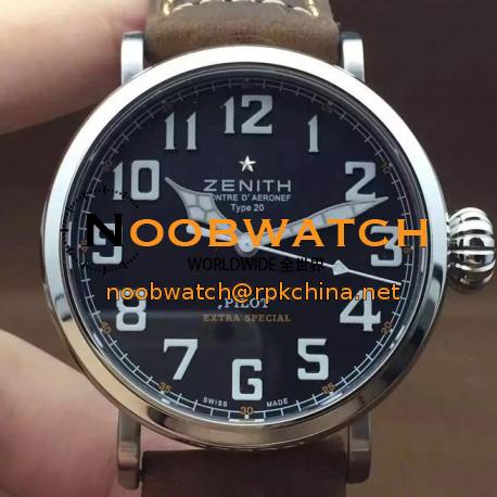 Replica Zenith Pilot Extra Special SS/LE Black Dial on Leather Strap