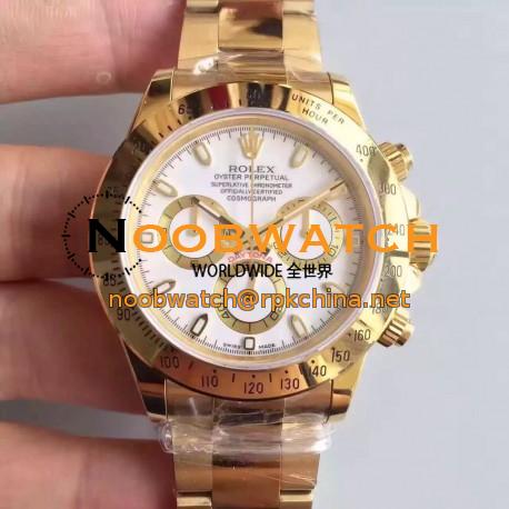 Replica Rolex Daytona Cosmograph 116528 JH Yellow Gold White Dial Swiss 4130 Run 6@SEC