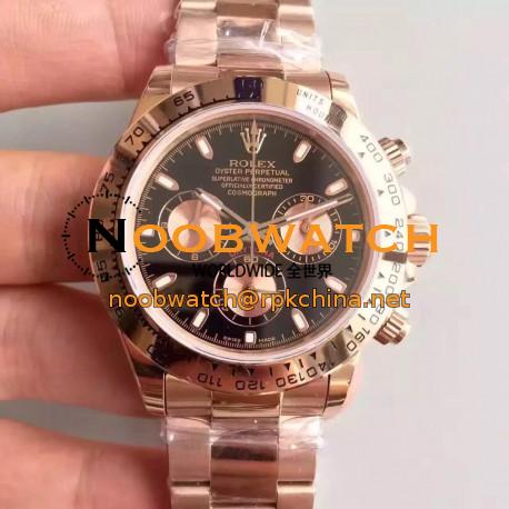 Replica Rolex Daytona Cosmograph 116505 JH Rose Gold Black Dial Swiss 4130 Run 6@SEC