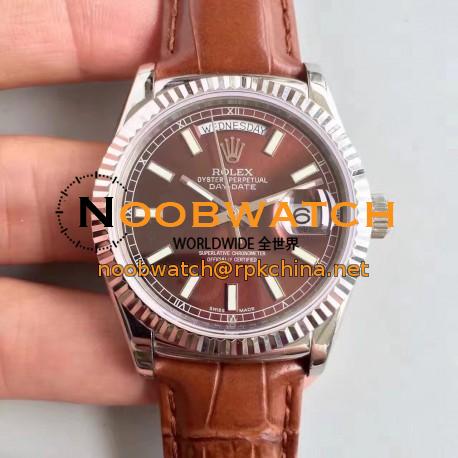 Replica Rolex Day-Date 118139 36MM V5 Stainless Steel Chocolate Dial Swiss 2836-2