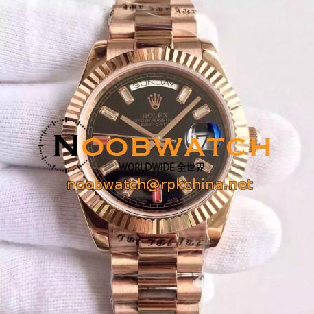 Replica Rolex Day-Date II 218235 41MM KW Rose Gold Black Dial Swiss 3255
