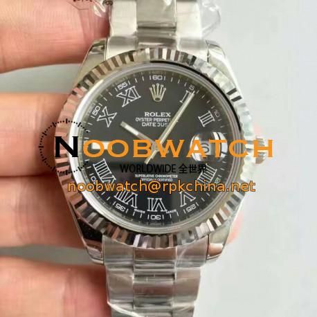 Replica Rolex Datejust II 116334 41MM NF Stainless Steel Black & Roman Dial Swiss 2836-2