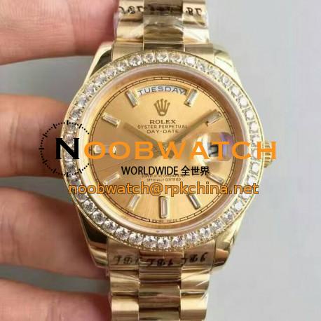 Replica Rolex Day-Date 40 228348RBR 40MM KW Yellow Gold & Diamonds Champagne Dial Swiss 3255