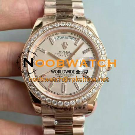 Replica Rolex Day-Date 40 228235 40MM KW Rose Gold & Diamonds Cream Dial Swiss 3255