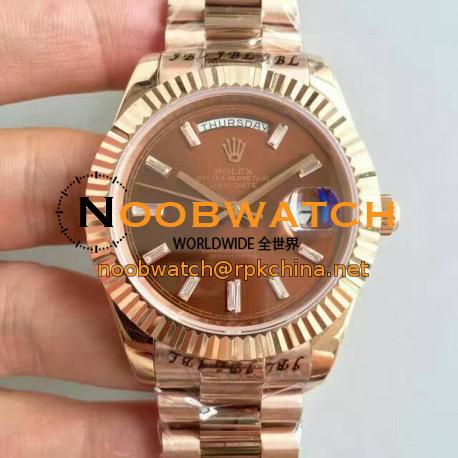 Replica Rolex Day-Date 40 228235 40MM KW Rose Gold Chocolate Dial Swiss 3255