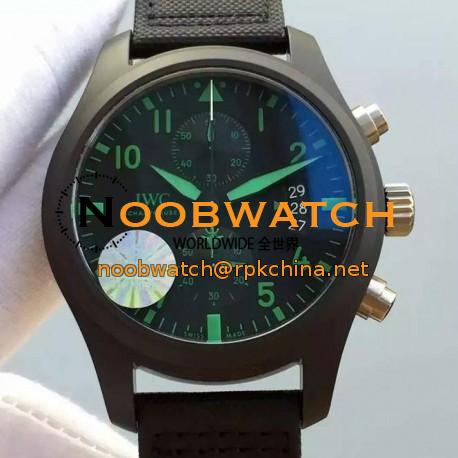 Replica IWC Pilot Chronograph Top Gun IW388003 Ceramic Black Dial Green Markers Swiss 7750