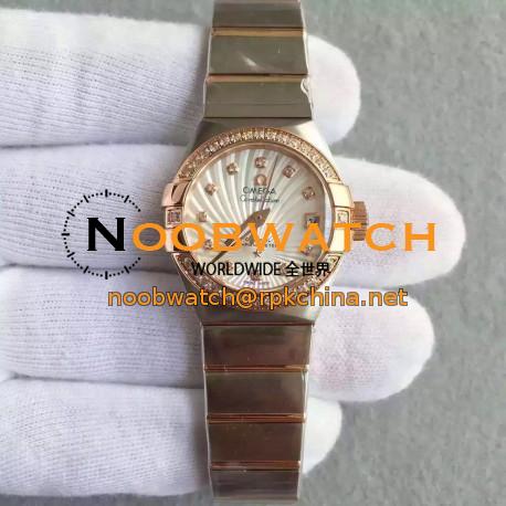 Replica Omega Constellation Ladies 123.25.27.20.58.001 27MM EF Stainless Steel & Rose Gold White & Diamonds Dial Swiss 8520