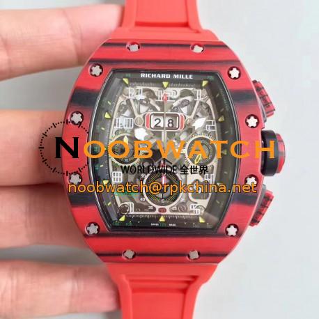 Replica Richard Mille RM011-03 Flyback Chronograph KV Red Forged Carbon Black Skeleton Dial Swiss 7750