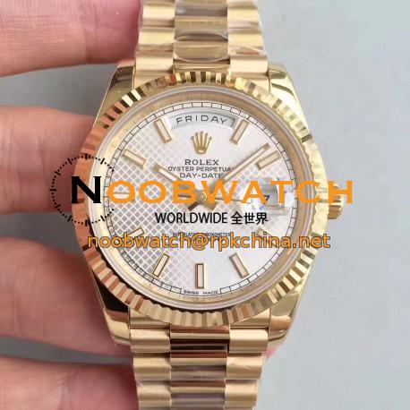 Replica Rolex Day-Date 40 228238 N Yellow Gold Silver Diagonal Dial Swiss 3255