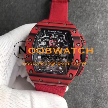 Replica Richard Mille RM011 Red QTPT Flyback Chronograph KV Red Forged Carbon Black Skeleton Dial Swiss 7750
