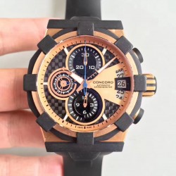 Replica Concord C1 Chronograph 0320012 N Rose Gold & Black Rubber Rose Gold Dial Swiss 7750