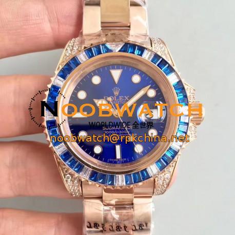 Replica Rolex Submariner Date 116618LB BP Rose Gold & Diamonds Blue Dial Swiss 2836-2